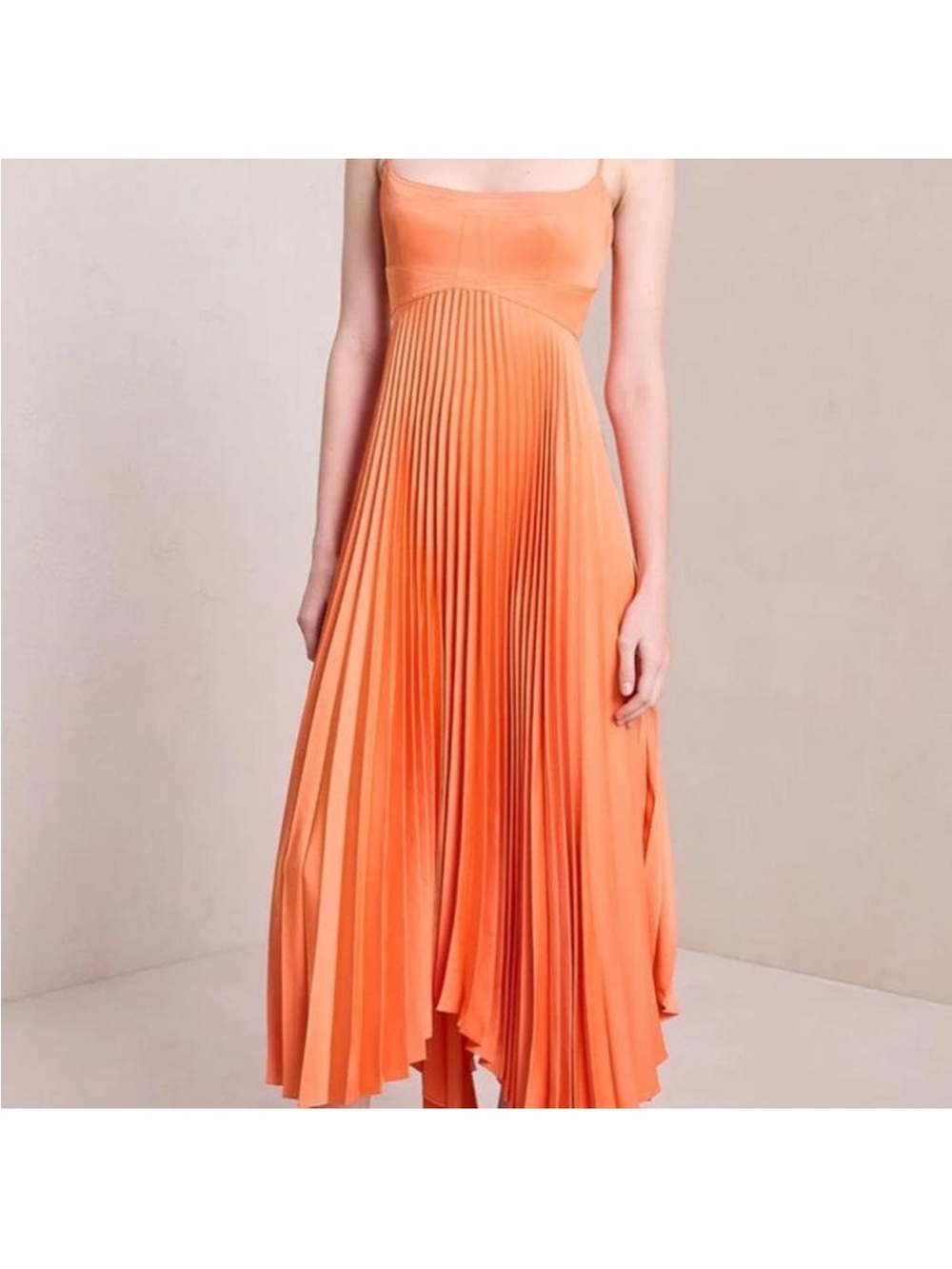 A.L.C. Orange Pleated Midi Dress